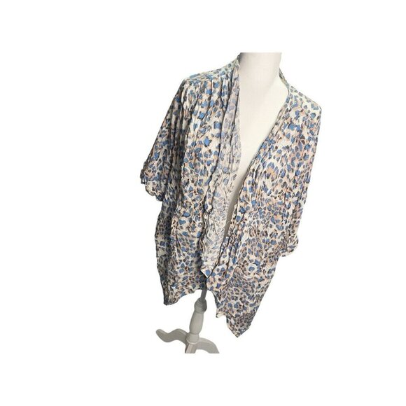 Umgee Kimono Top S/M Leopard Blue Pink Open Front Casual Boho Knit - Picture 2 of 4